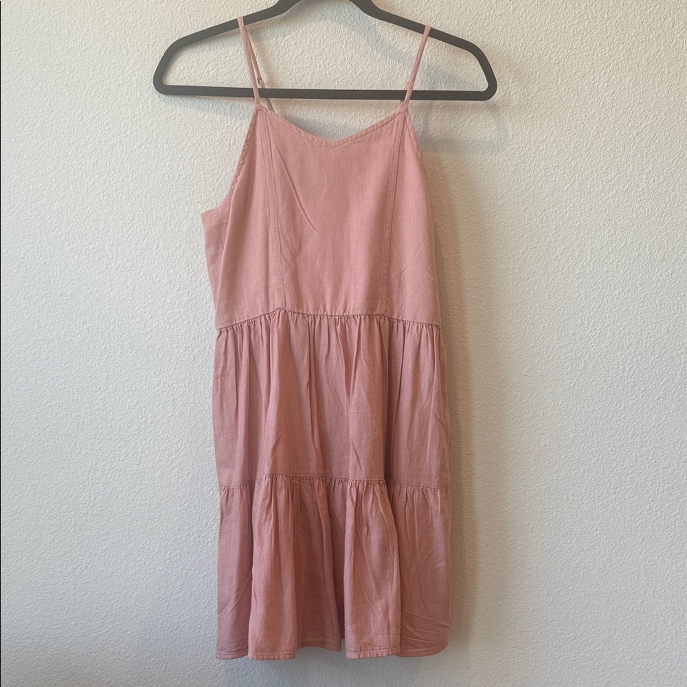 Treasure & Bond Blush Pink Tiered Mini Dress Linen/Denim
